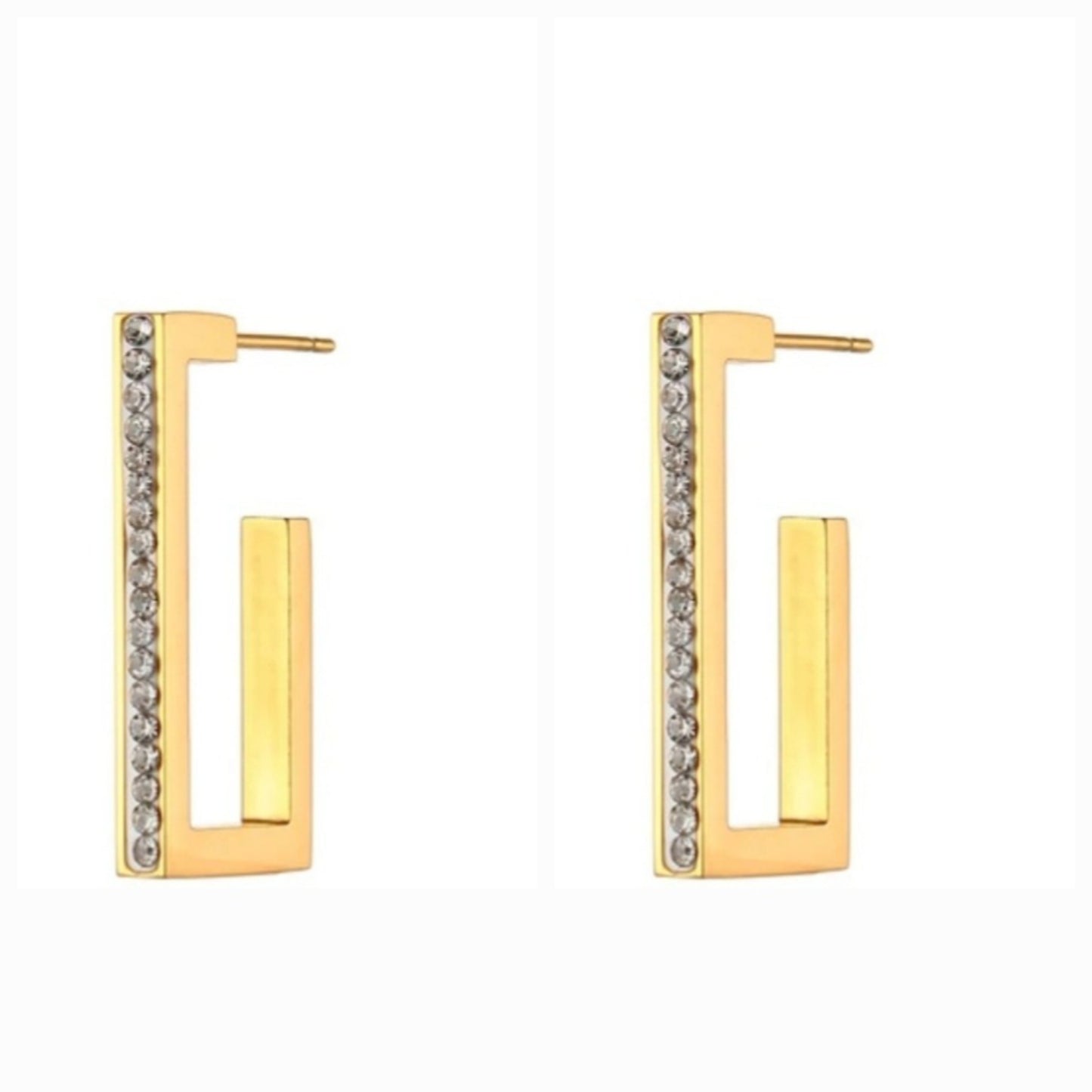 Geometric Rectangle drop Earrings- 18k gold plated with Crystal Accent