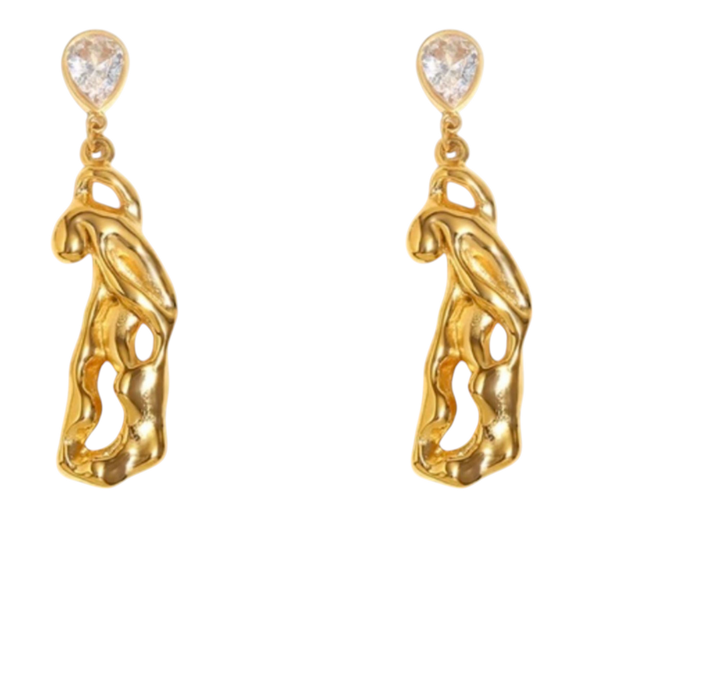 Abstract figure earrings, melting earrings 18k gold plated