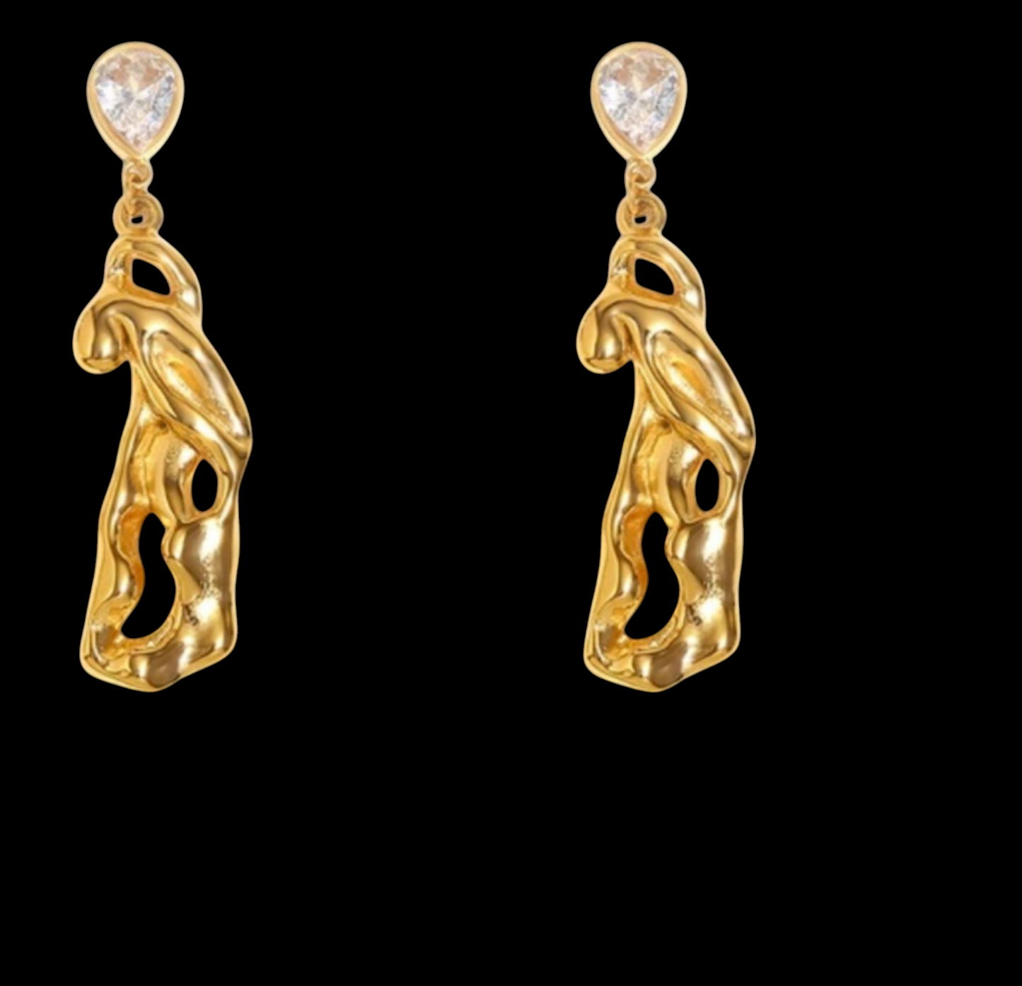 Abstract figure earrings, melting earrings 18k gold plated