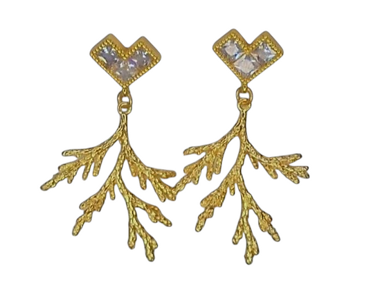 Tree branch earrings- v stud - Ally collection.  18k Gold plated