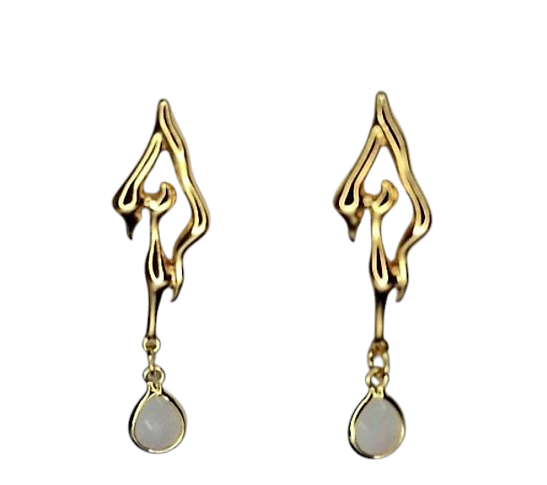 Melting heart - Tear drop, Cream diamond Earrings- Ally collection -18k gold plated