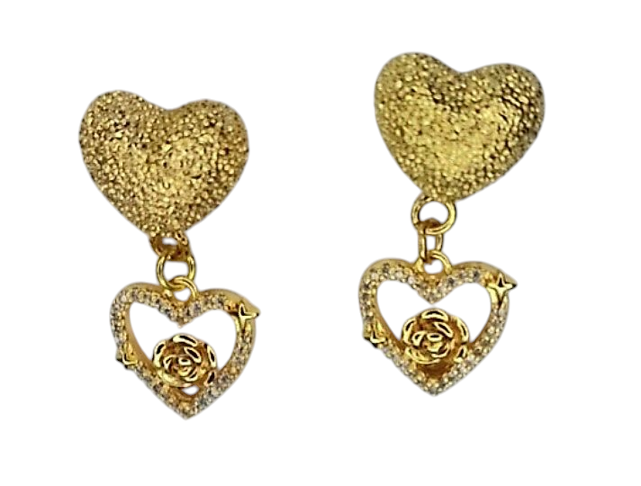 Textured heart Earrings -Rose heart Earrings-Ally Earrings -18k Real Gold plated.