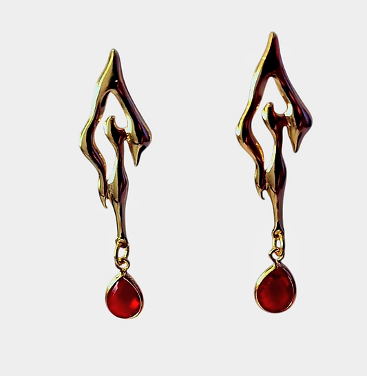 Melting heart - Tear drop, Red diamond Earrings- Ally collection -18k gold plated