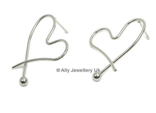 Heart wire earring- 18k white gold plated