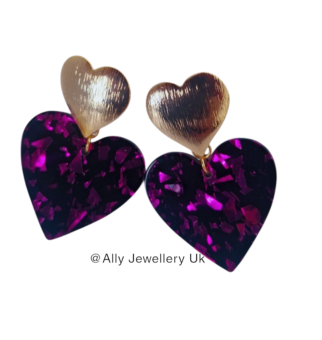 18k gold plated Textured heart- purple heart pearl Earring