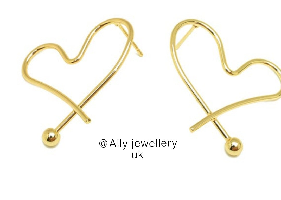 Heart wire earring- 18k real gold plated