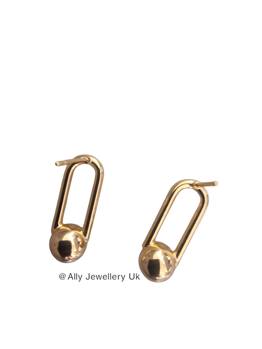 Oval rectangular ball earrings 18k-real gold plated