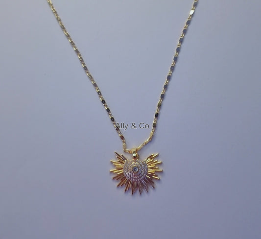 Textured sun pendant necklace- 18k gold plated