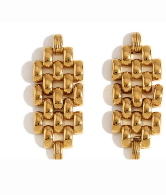 Chain Drop Earrings, Cocktails earrings,Geometric Design 18k gold plated